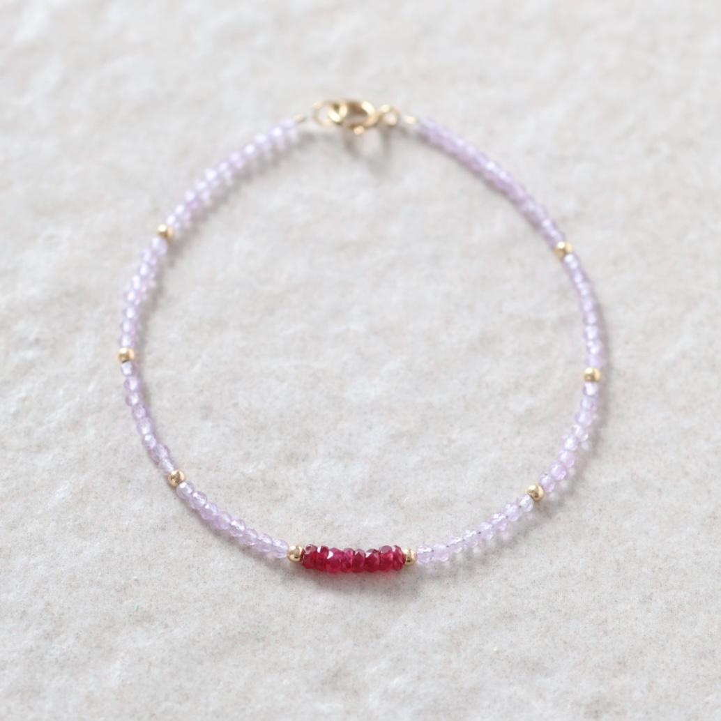 Tiny Pink Amethyst and Longido Ruby Bracelet