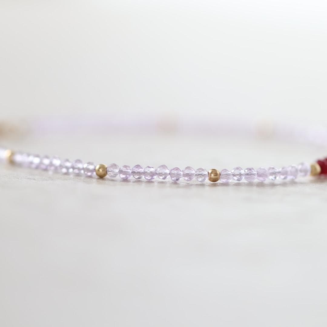 Tiny Pink Amethyst and Longido Ruby Bracelet