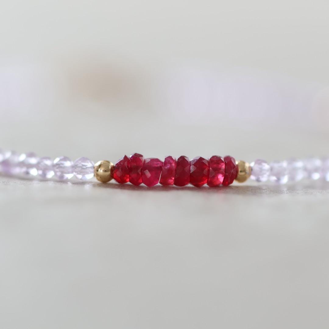 Tiny Pink Amethyst and Longido Ruby Bracelet