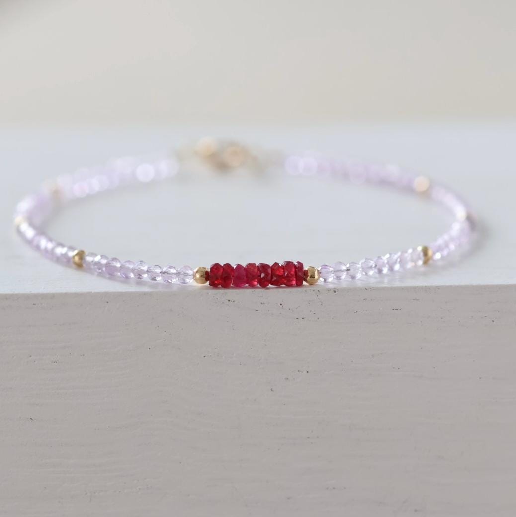 Tiny Pink Amethyst and Longido Ruby Bracelet