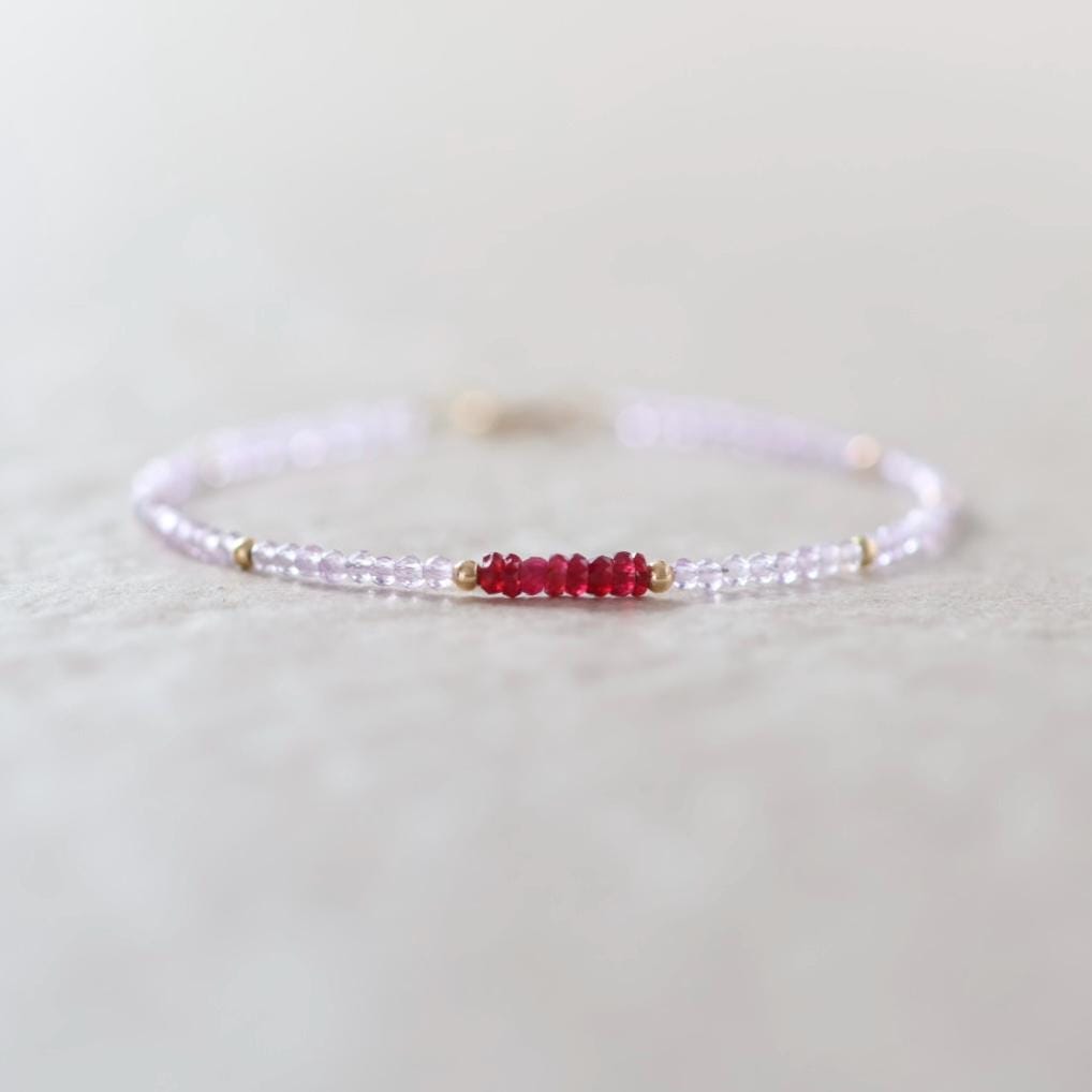 Tiny Pink Amethyst and Longido Ruby Bracelet