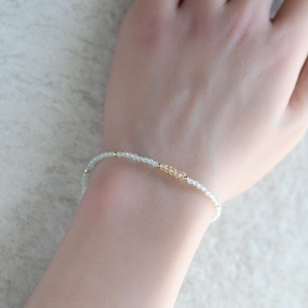 Tiny Prehnite Bracelet Dainty Citrine Gemstone Beaded Bracelet Pale Green Crystal Jewelry Minimalist Stacking Birthday Gift for Women Wife