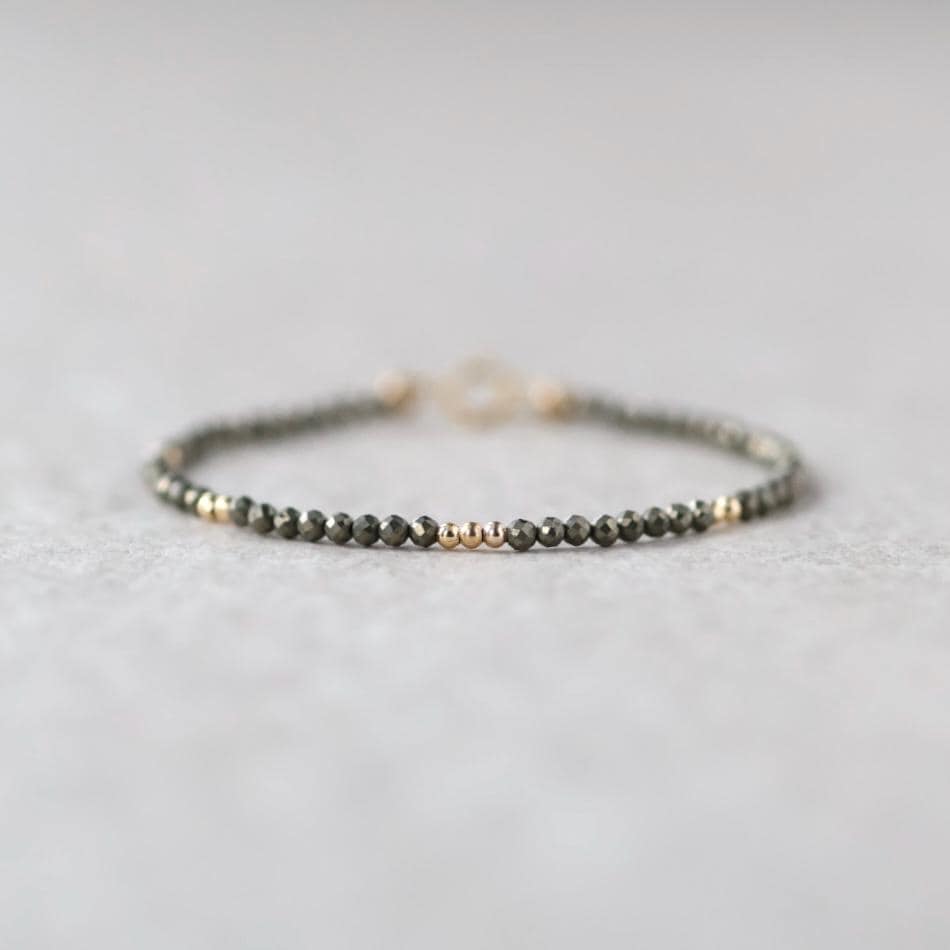 Tiny Pyrite Bracelet Dainty Sparkly Gemstone Beaded Bracelet Minimalist Jewelry Crystal Protection Bracelet Birthday Gift for Women Wife Mom