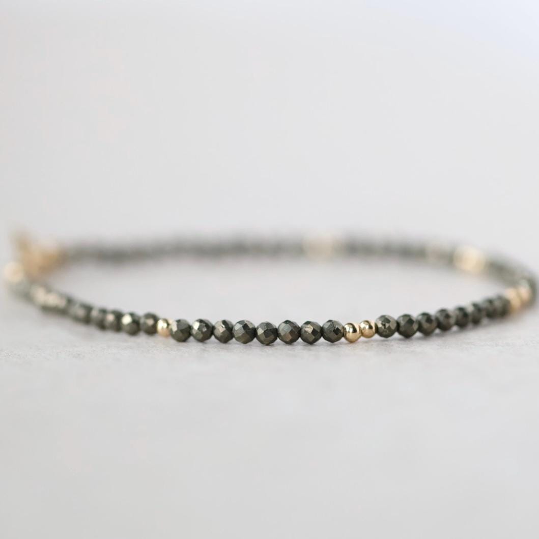 Tiny Pyrite Bracelet Dainty Sparkly Gemstone Beaded Bracelet Minimalist Jewelry Crystal Protection Bracelet Birthday Gift for Women Wife Mom