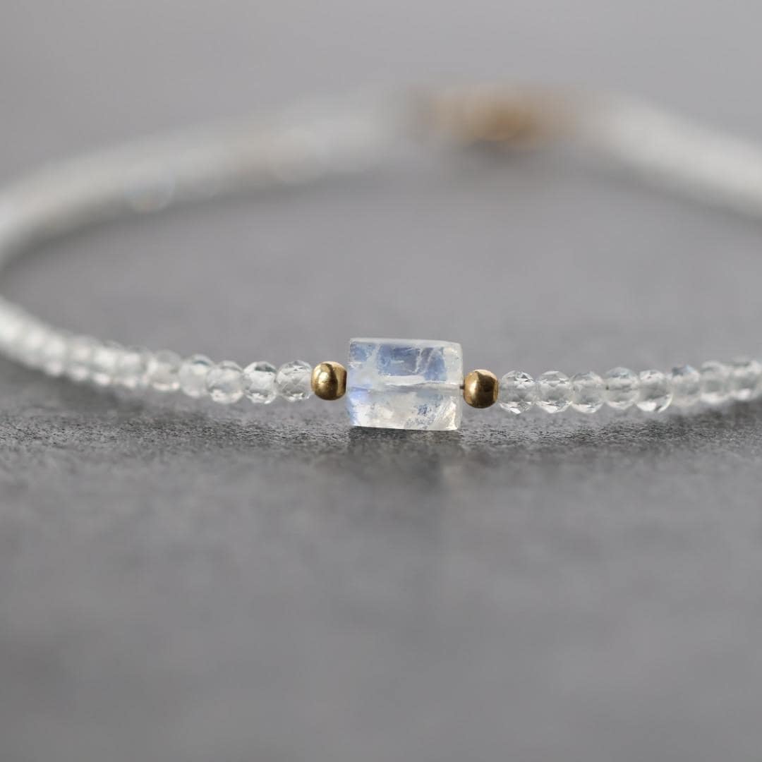 Tiny Moonstone Bracelet Dainty Gemstone Beaded Jewelry Trendy Stacking Bracelet Minimalist June Birthstone Gift Birthday Mom Wife Sister