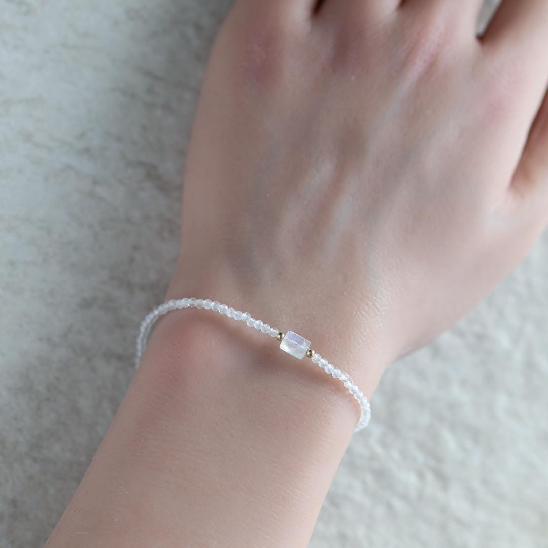 Tiny Moonstone Bracelet Dainty Gemstone Beaded Jewelry Trendy Stacking Bracelet Minimalist June Birthstone Gift Birthday Mom Wife Sister