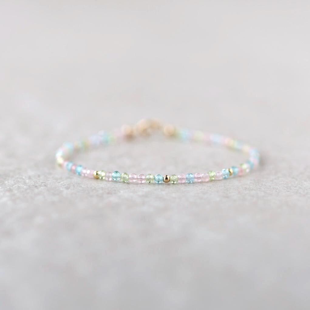 Tiny Pastel Bracelet Dainty Gemstone Beaded Jewelry Minimalist Crystal Bracelet Rose Quartz Apatite Peridot Birthday Gift Niece Daughter