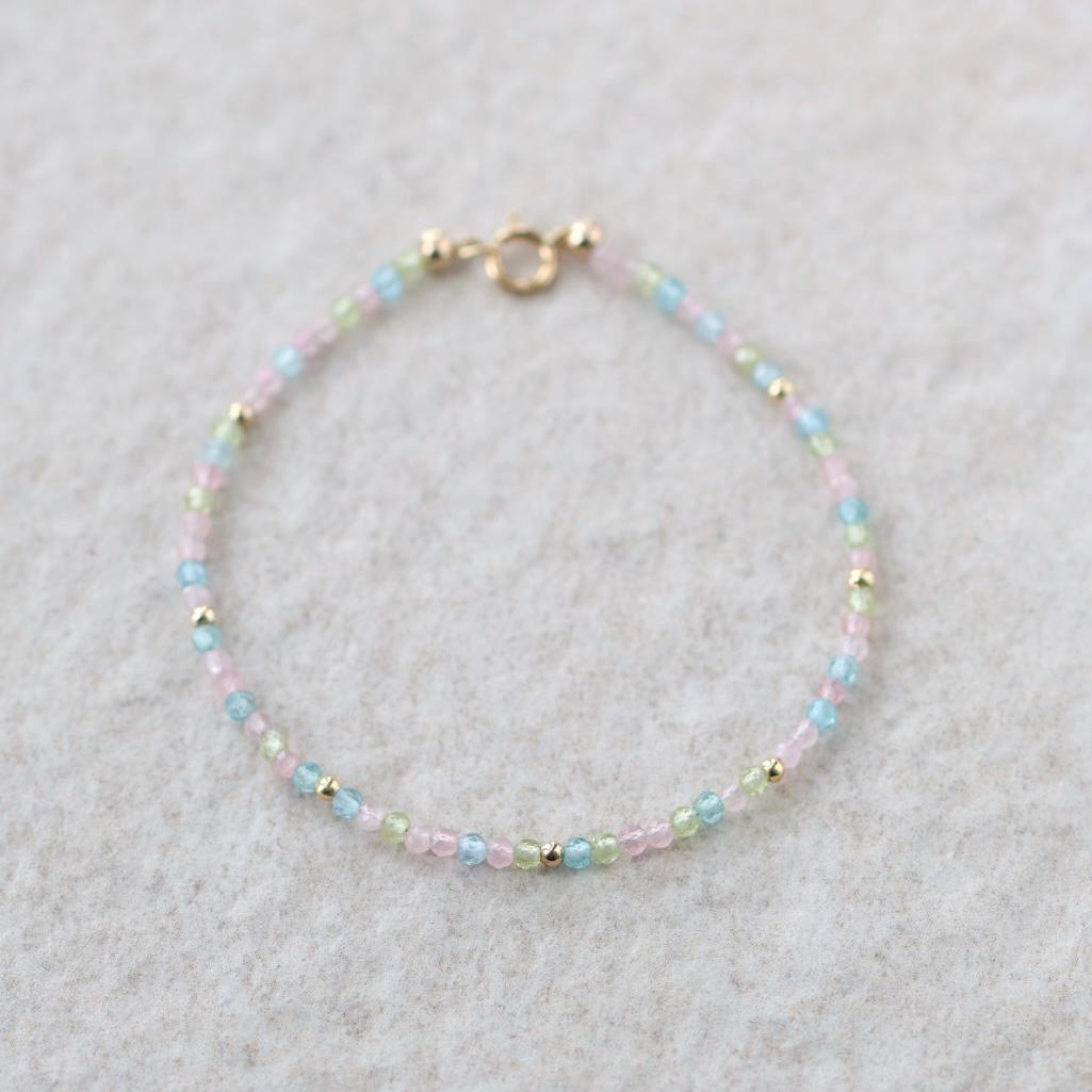 Tiny Pastel Bracelet Dainty Gemstone Beaded Jewelry Minimalist Crystal Bracelet Rose Quartz Apatite Peridot Birthday Gift Niece Daughter