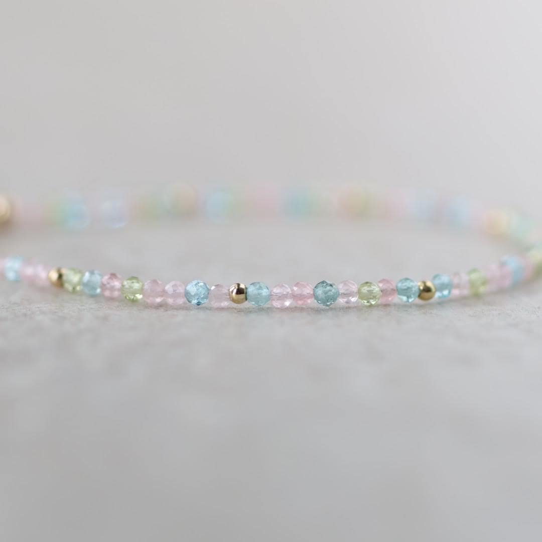 Tiny Pastel Bracelet Dainty Gemstone Beaded Jewelry Minimalist Crystal Bracelet Rose Quartz Apatite Peridot Birthday Gift Niece Daughter