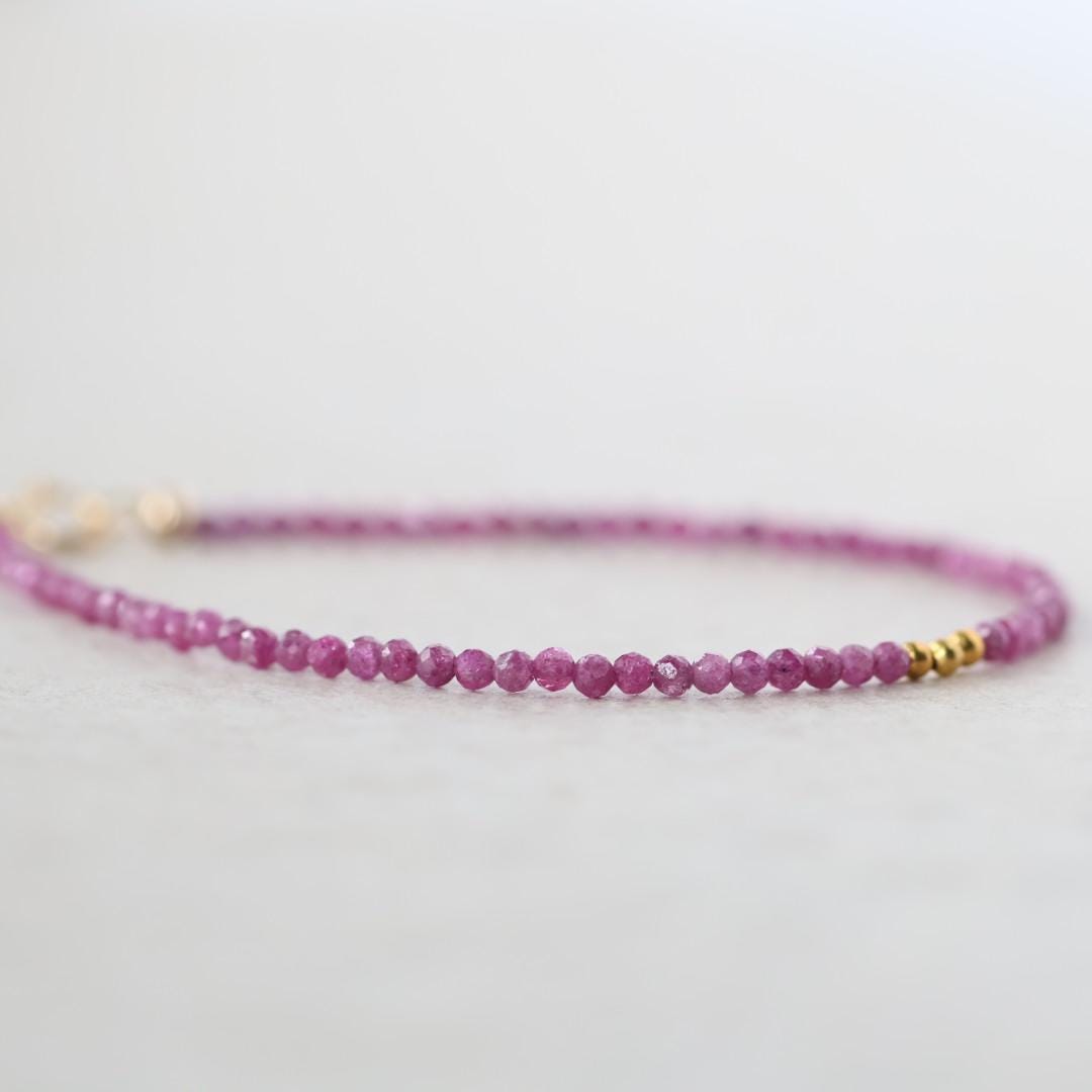 Tiny Ruby Bracelet Dainty Beaded Jewelry Minimalist July Birthstone Crystal Birthday Gift for Women 40th Anniversary Gift for Wife