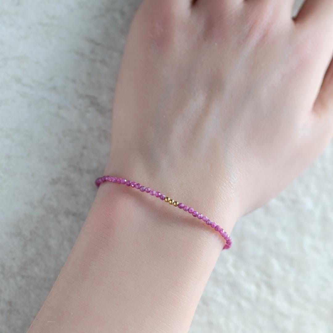 Tiny Ruby Bracelet Dainty Beaded Jewelry Minimalist July Birthstone Crystal Birthday Gift for Women 40th Anniversary Gift for Wife
