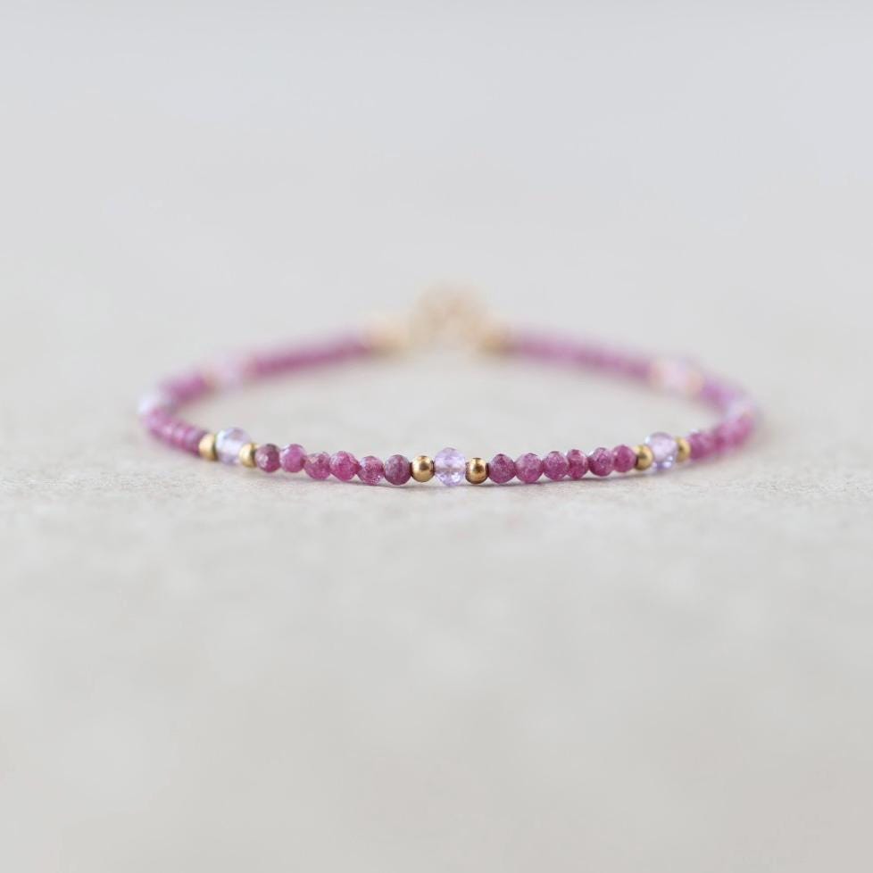 Tiny Ruby and Rose de France Amethyst Bracelet