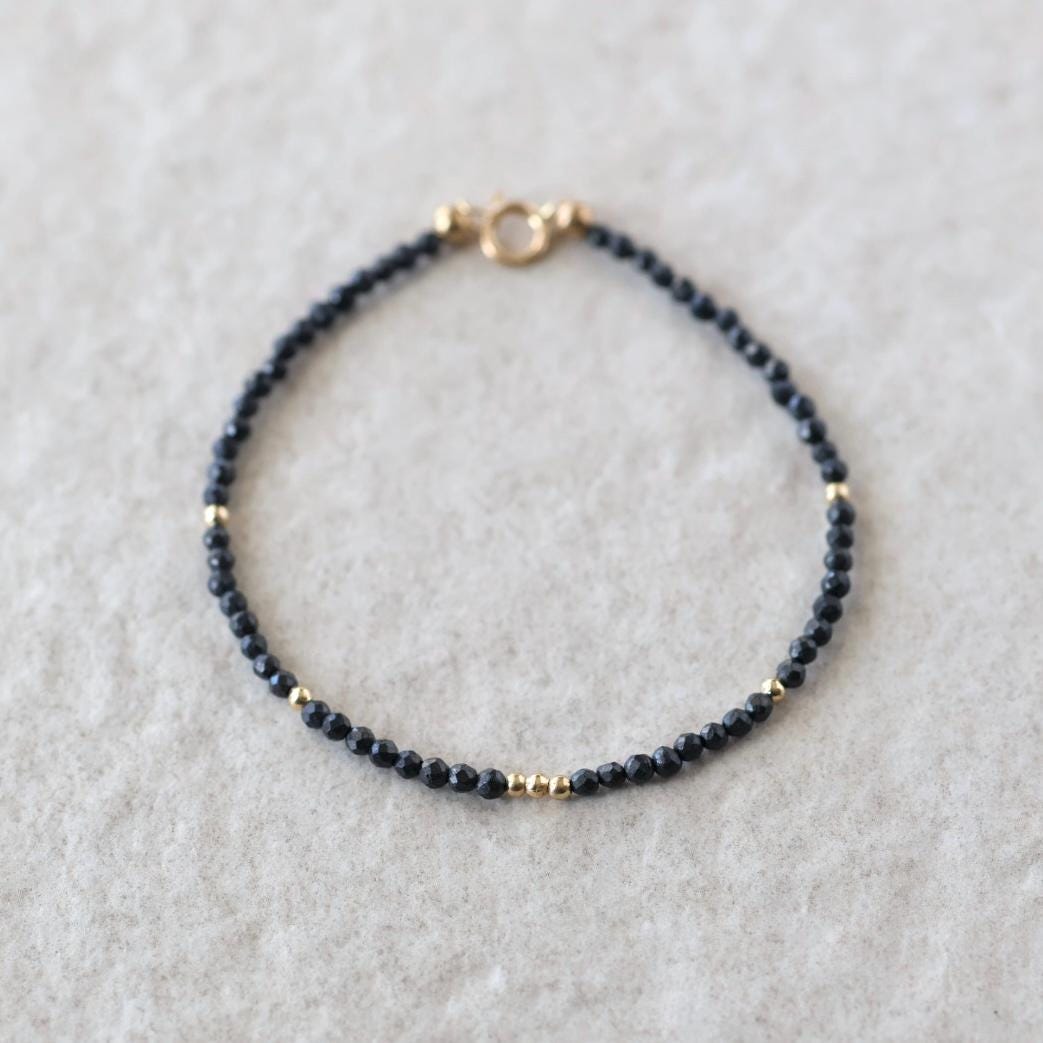 Tiny Shungite Bracelet Dainty Gemstone Beaded Bracelet Black Crystal Jewelry Minimalist Protection Jewelry Stacking Birthday Gift for Women