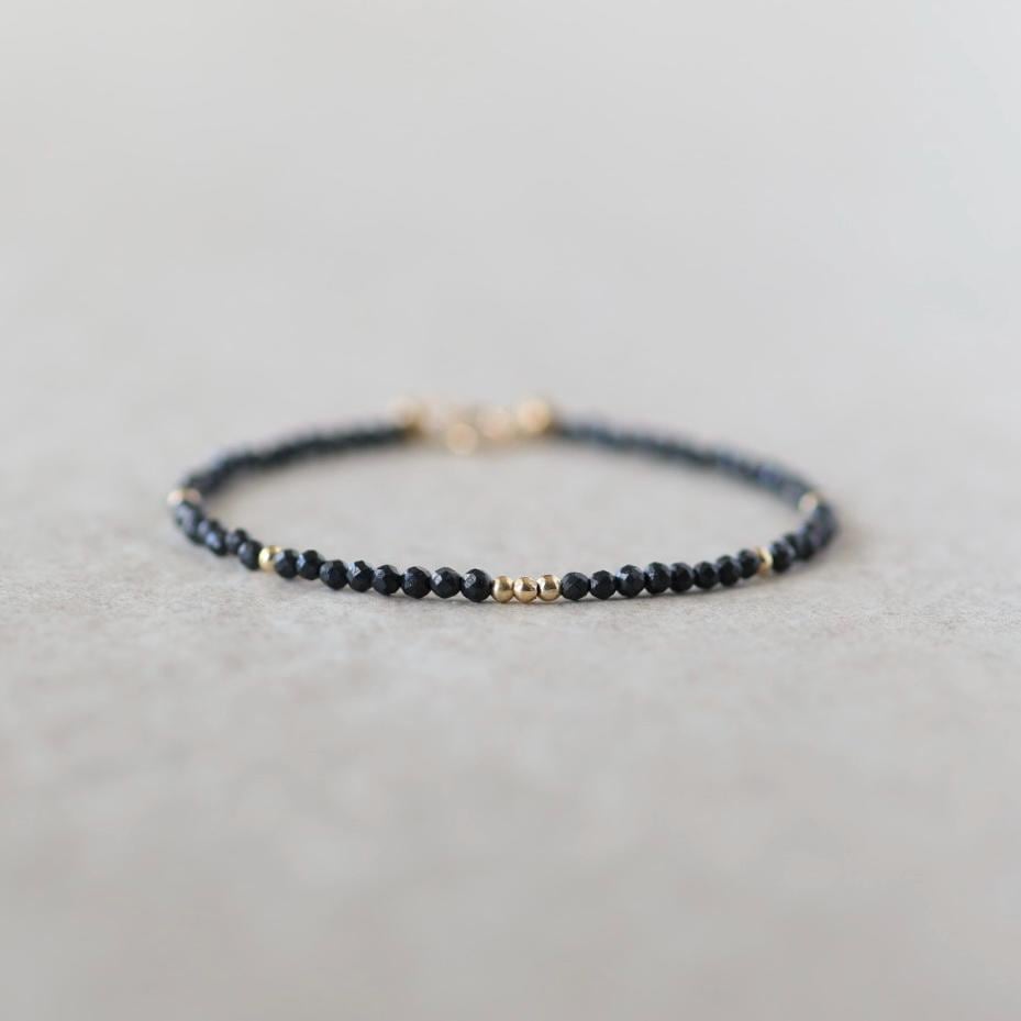 Tiny Shungite Bracelet Dainty Gemstone Beaded Bracelet Black Crystal Jewelry Minimalist Protection Jewelry Stacking Birthday Gift for Women