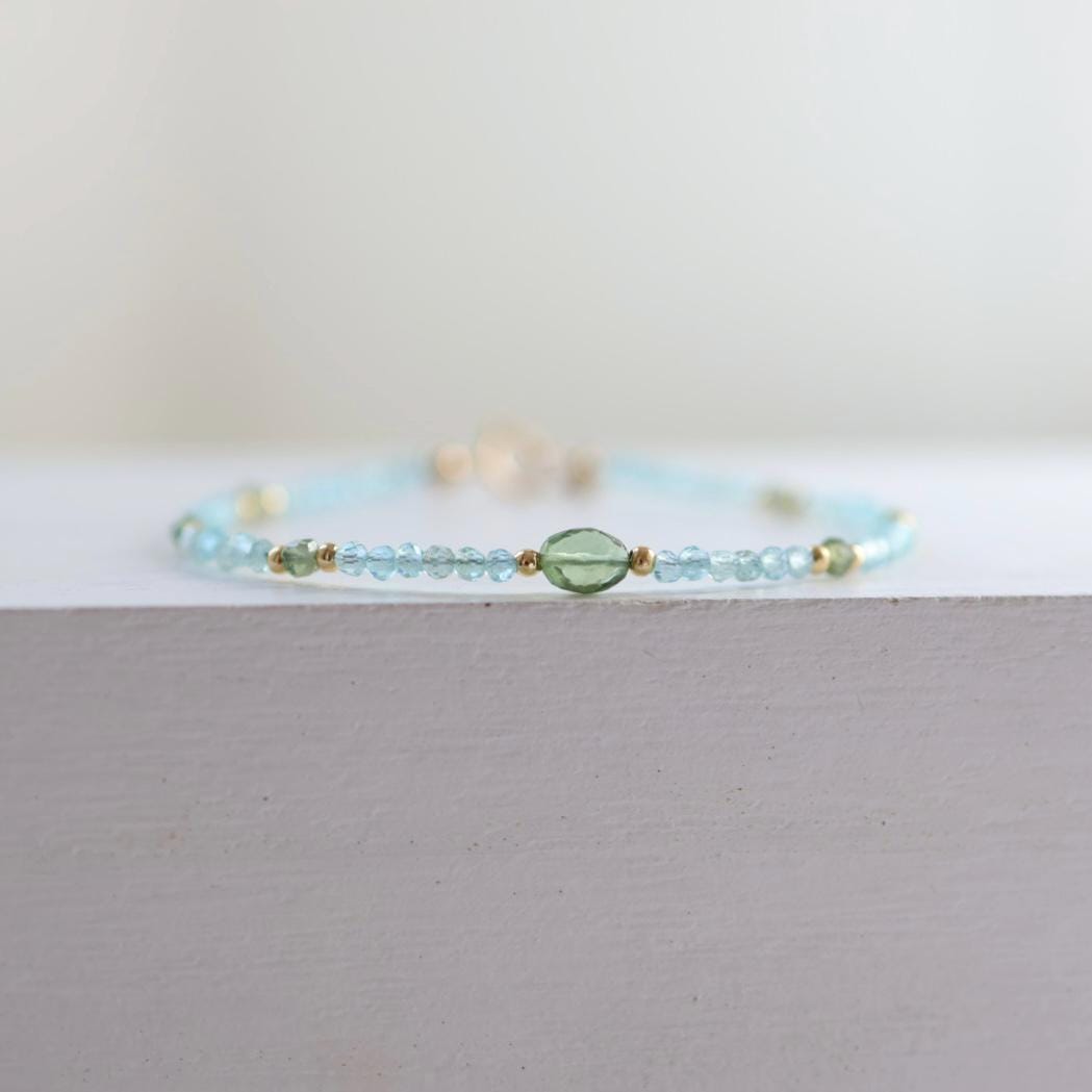Tiny Apatite Bracelet Dainty Gemstone Beaded Bracelet Pastel Blue Green Crystal Jewelry Minimalist Stacking Birthday Gift Daughter Niece