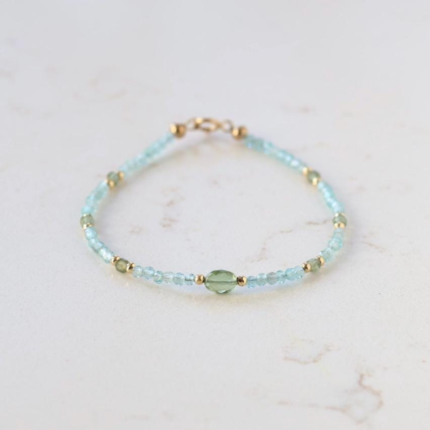 Tiny Apatite Bracelet Dainty Gemstone Beaded Bracelet Pastel Blue Green Crystal Jewelry Minimalist Stacking Birthday Gift Daughter Niece