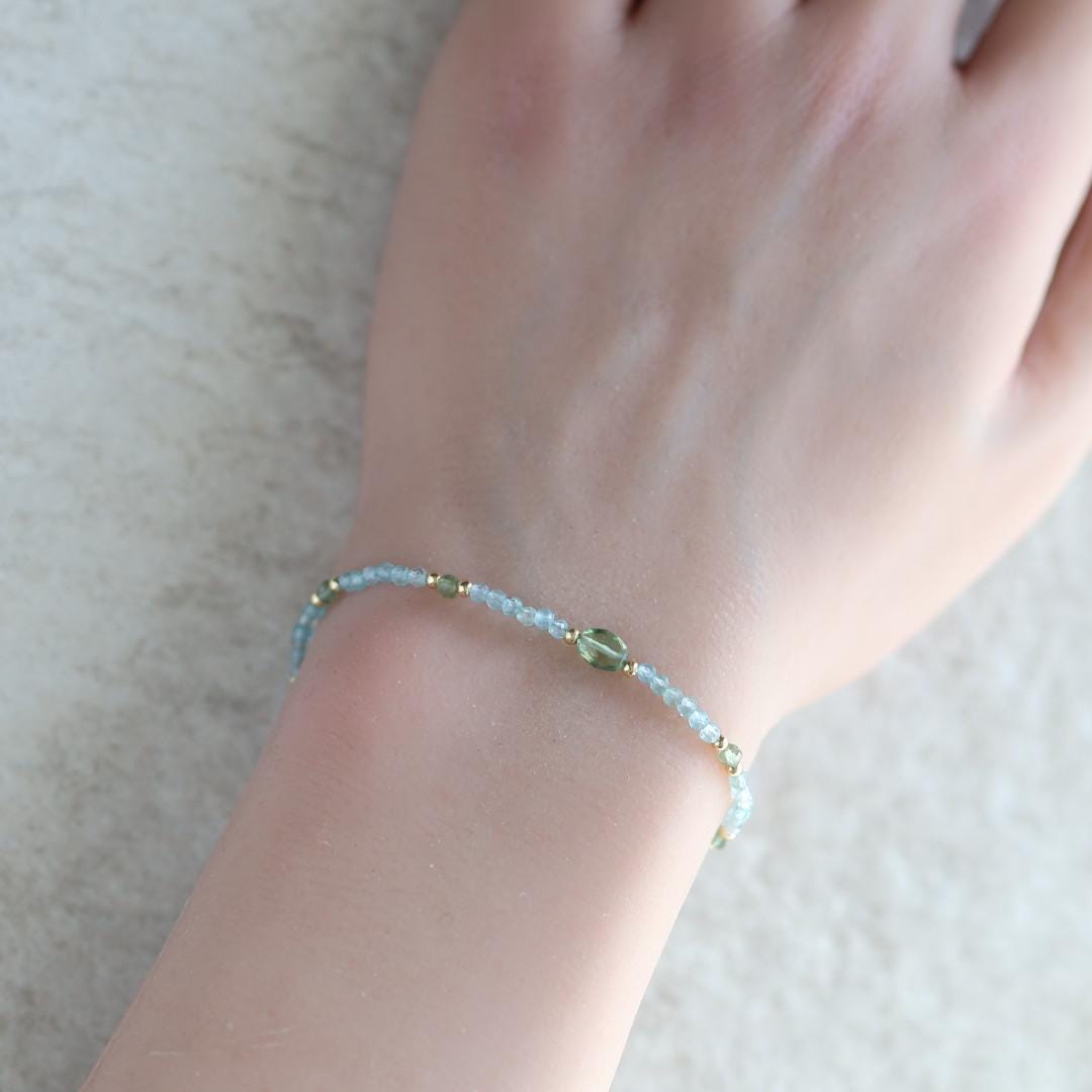 Tiny Apatite Bracelet Dainty Gemstone Beaded Bracelet Pastel Blue Green Crystal Jewelry Minimalist Stacking Birthday Gift Daughter Niece