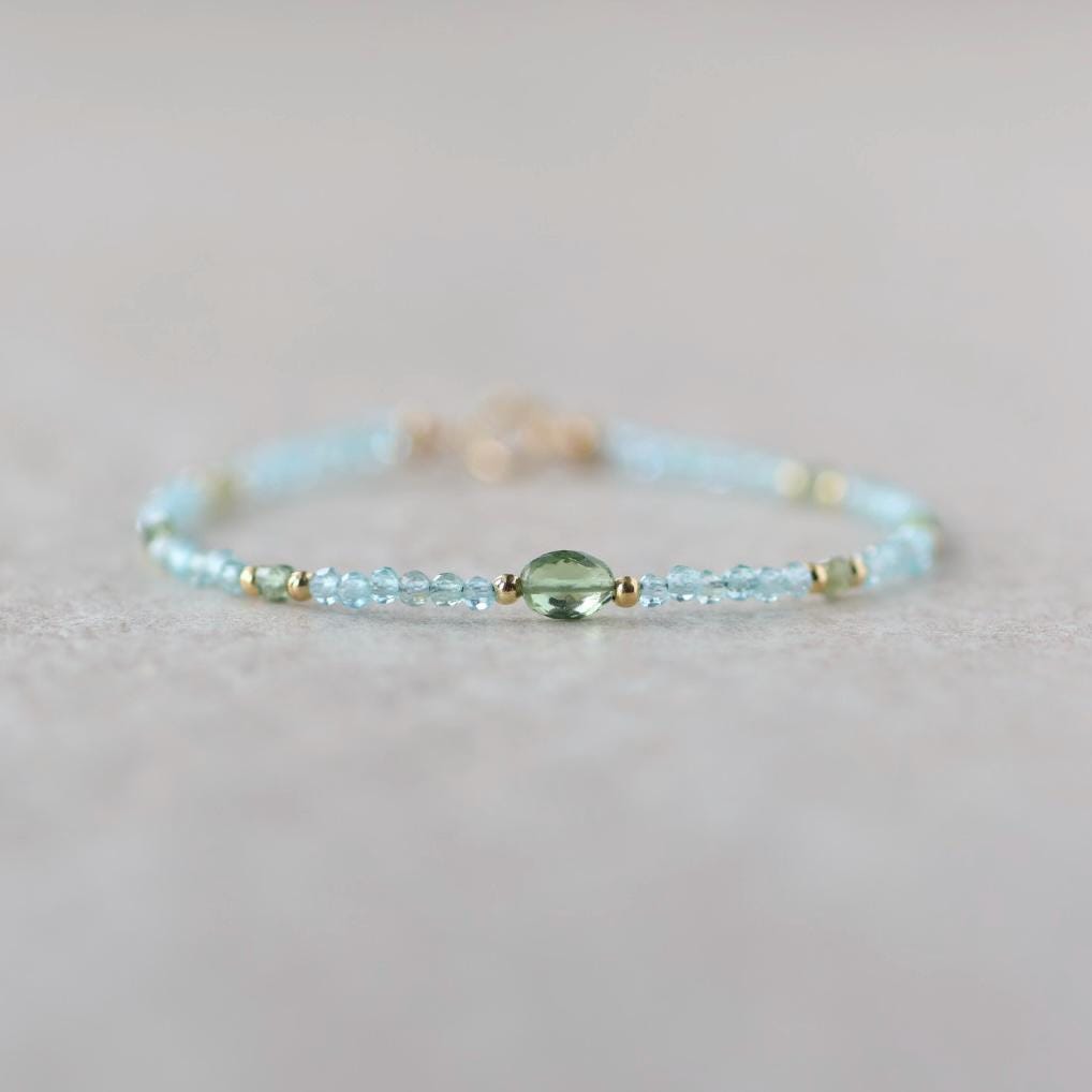 Tiny Apatite Bracelet Dainty Gemstone Beaded Bracelet Pastel Blue Green Crystal Jewelry Minimalist Stacking Birthday Gift Daughter Niece