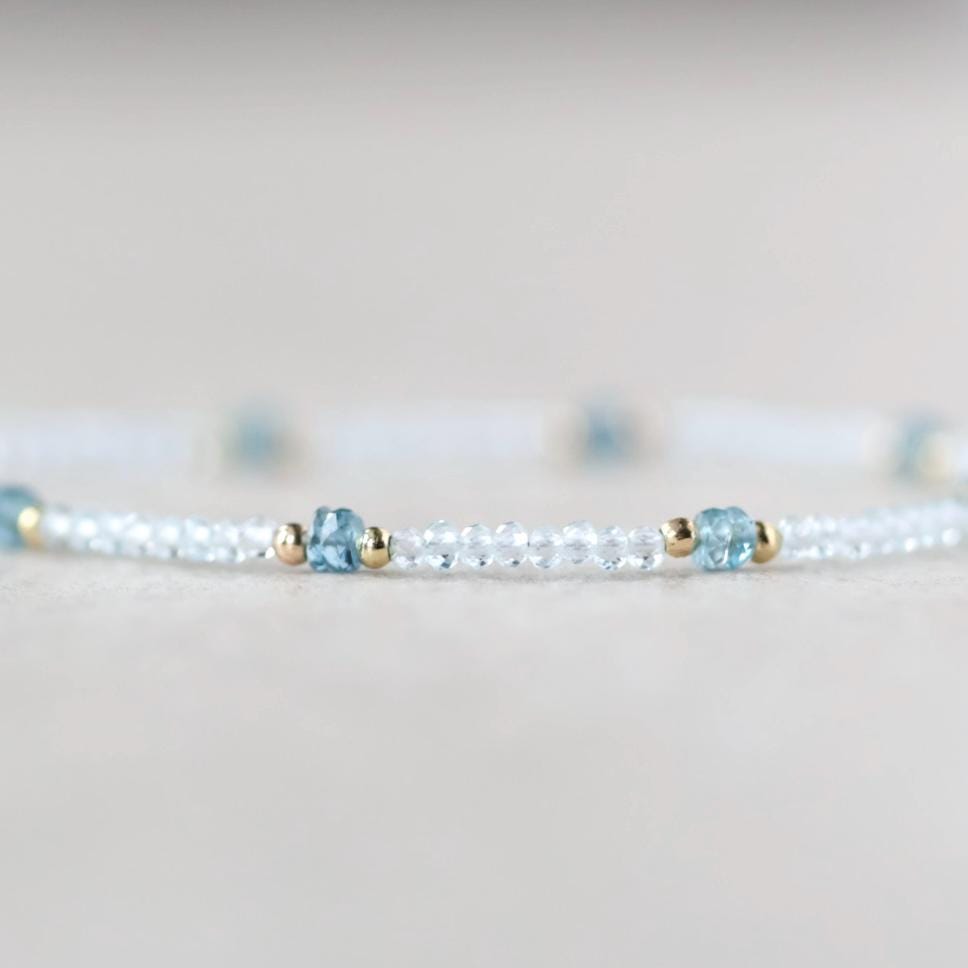 Tiny London Blue Topaz Bracelet Dainty Sky Blue Topaz Gemstone Beaded Jewelry Minimalist Crystal December Birthstone Birthday Gift Mom Wife