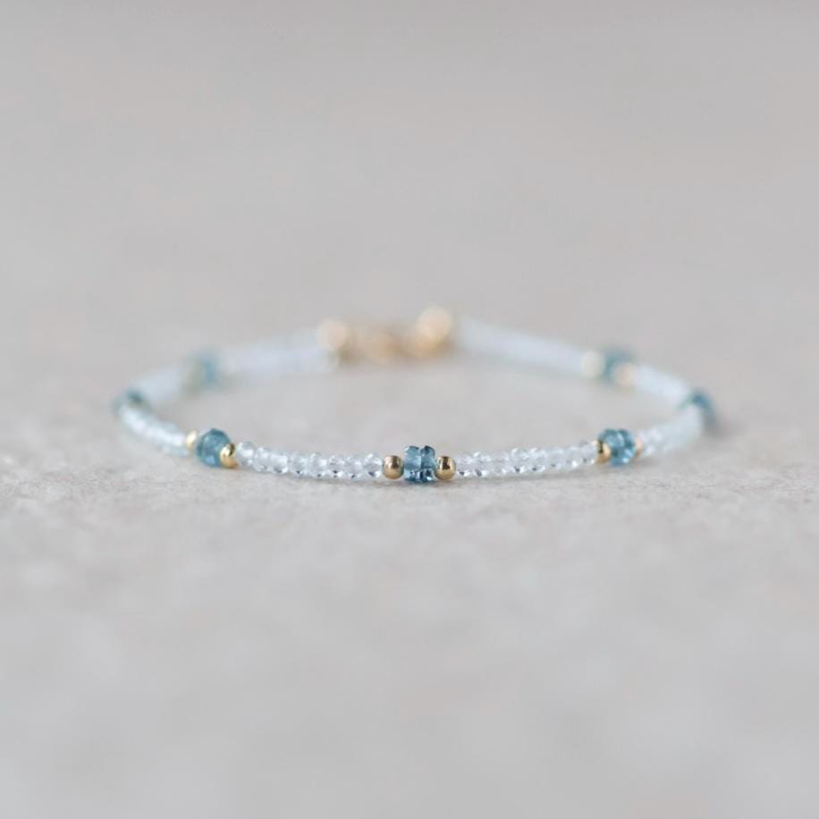 Tiny London Blue Topaz Bracelet Dainty Sky Blue Topaz Gemstone Beaded Jewelry Minimalist Crystal December Birthstone Birthday Gift Mom Wife