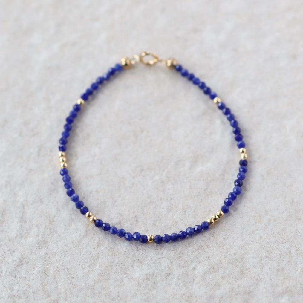 Tiny Sodalite Bracelet Dainty Gemstone Beaded Bracelet Stacking Minimalist Blue Crystal Bracelet Healing Jewelry Birthday Gift Daughter Wife