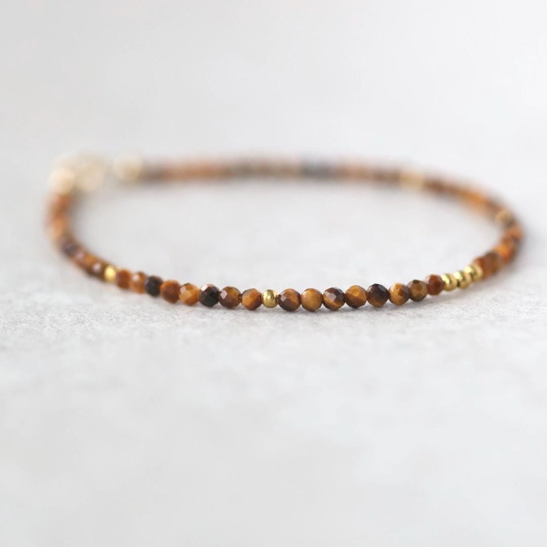 Tiny Tiger Eye Bracelet Dainty Peridot Gemstone Beaded Bracelet Crystal Jewelry Minimalist Protection Mom Birthday Gift Wife Daughter Niece