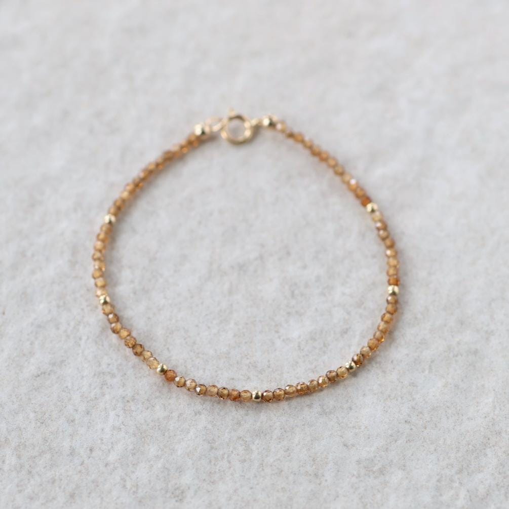 Tiny Topazolite Bracelet Dainty Yellow Garnet Beaded Bracelet Gold Filled Minimalist Jewelry Birthday Gift Christmas Mom Wife Daughter