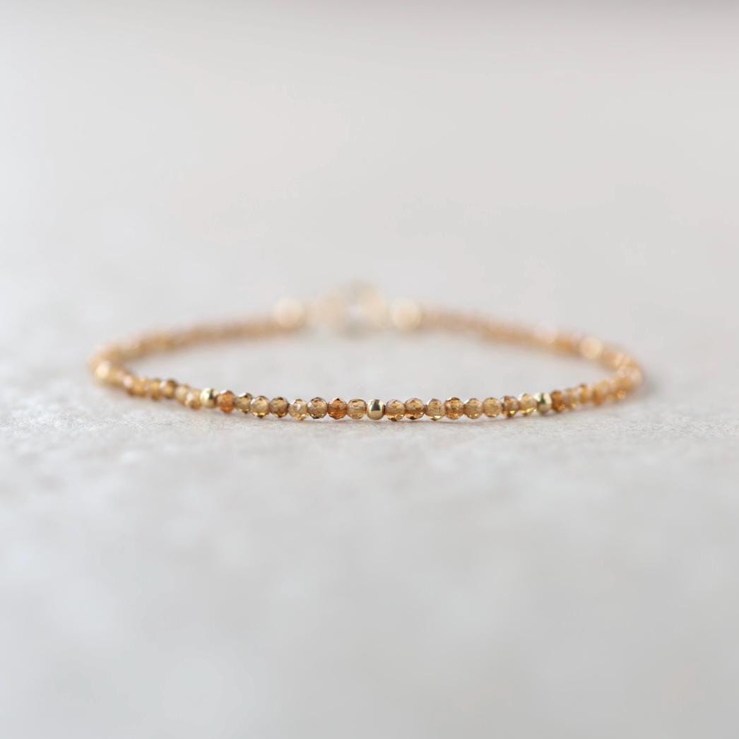 Tiny Topazolite Bracelet Dainty Yellow Garnet Beaded Bracelet Gold Filled Minimalist Jewelry Birthday Gift Christmas Mom Wife Daughter