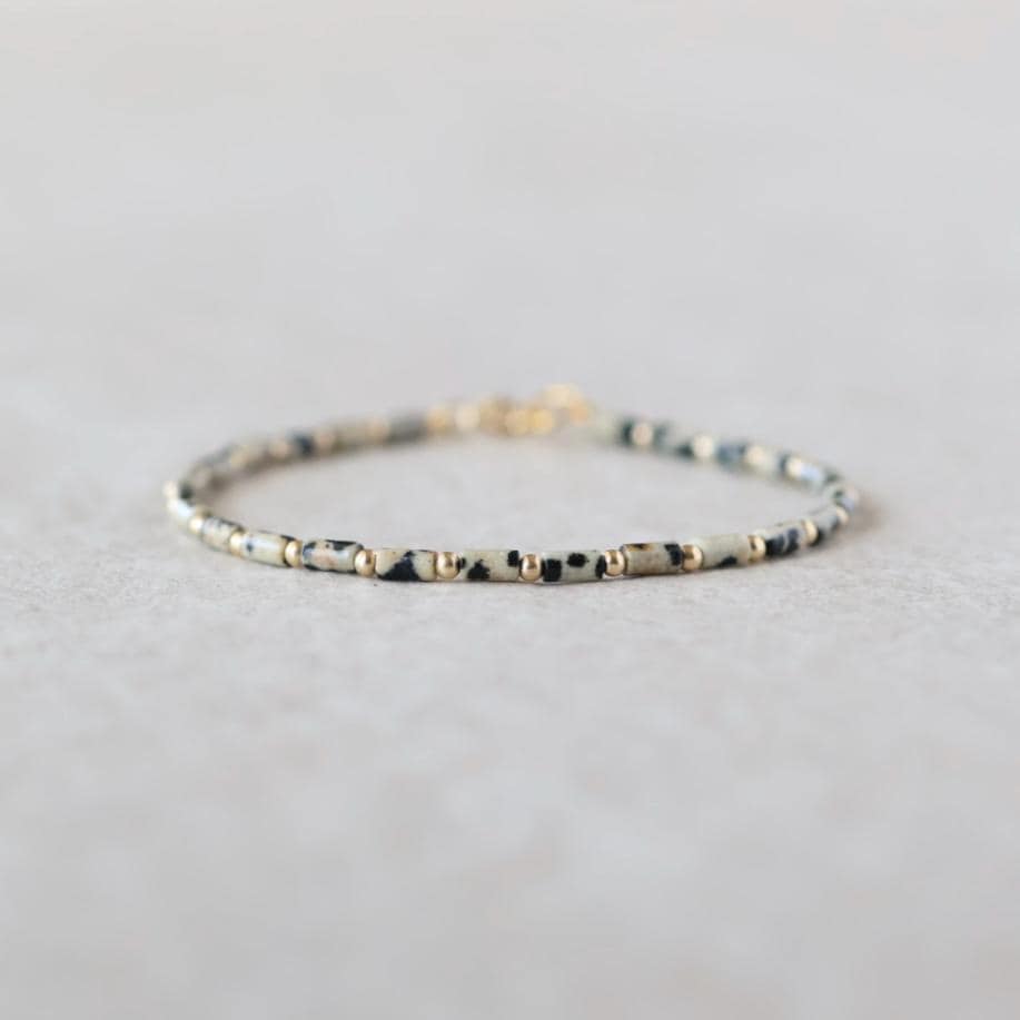 Tiny Dalmatian Jasper Bracelet Dainty Spotted Jasper Gemstone Beaded Bracelet Trendy Crystal Jewelry Minimalist Birthday for Women Sister