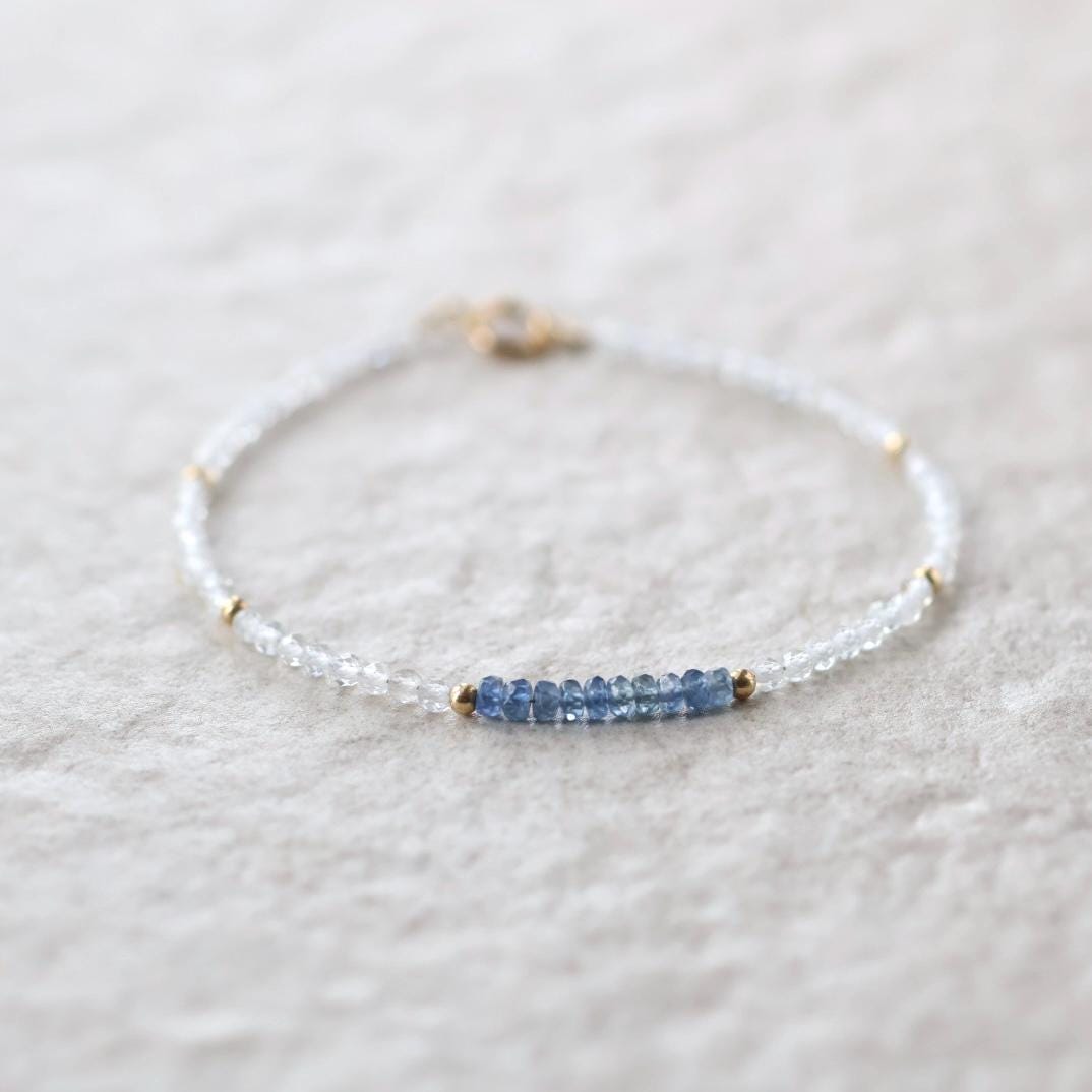 Tiny Blue Sapphire Bracelet Topaz Dainty Crystal Bracelet Sapphire Jewelry Minimalist September Birthstone Birthday Gift for Women Wife Mom