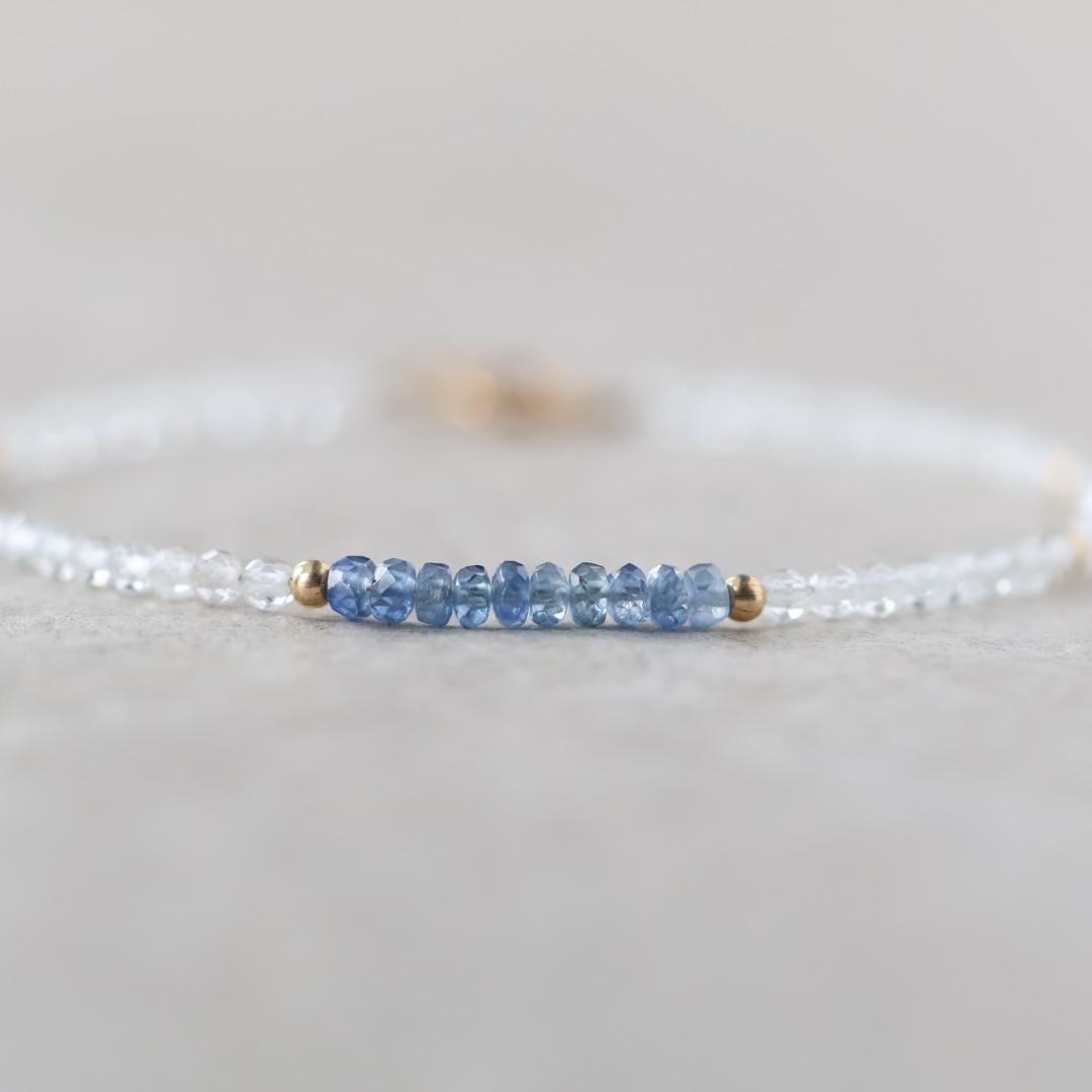 Tiny Blue Sapphire Bracelet Topaz Dainty Crystal Bracelet Sapphire Jewelry Minimalist September Birthstone Birthday Gift for Women Wife Mom