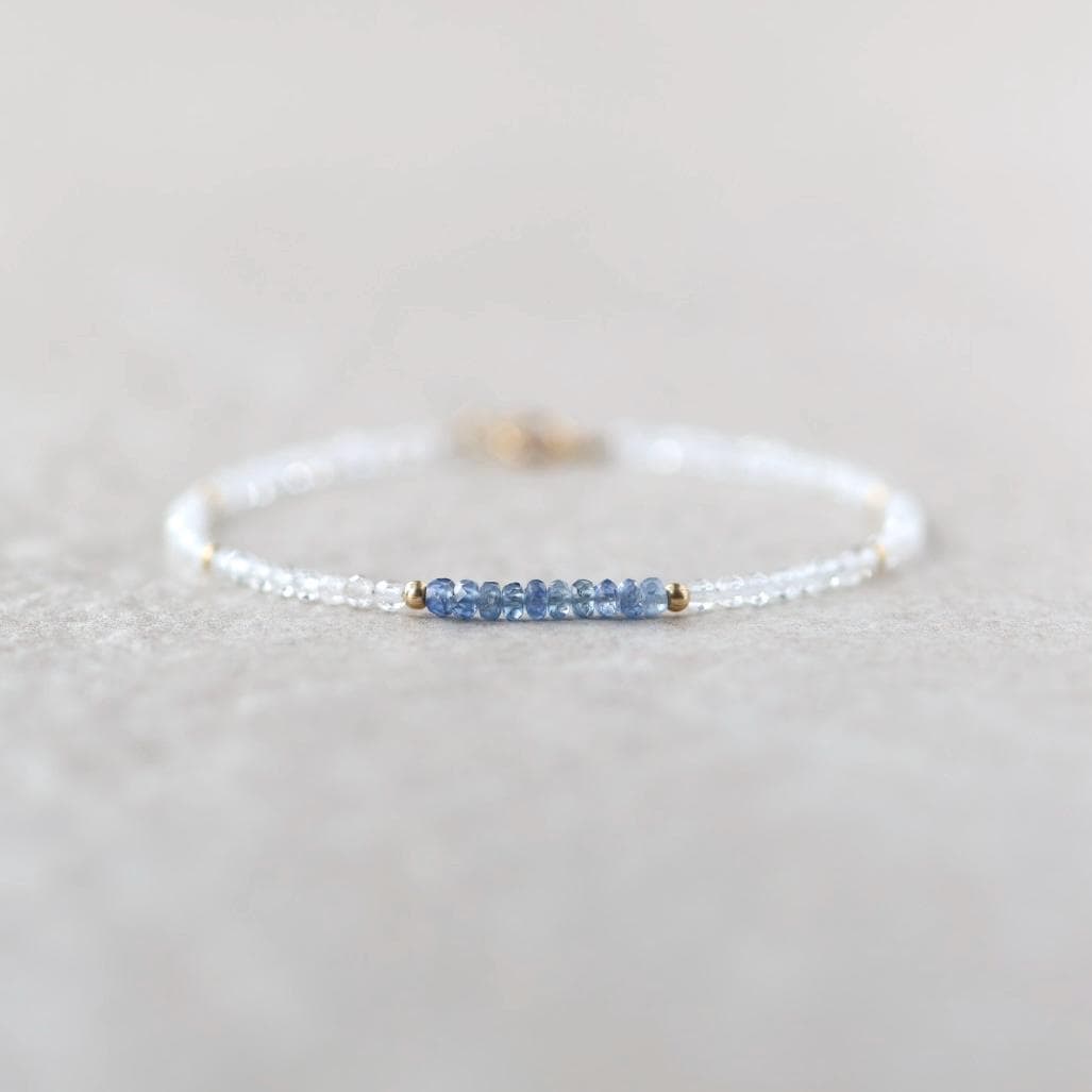 Tiny Blue Sapphire Bracelet Topaz Dainty Crystal Bracelet Sapphire Jewelry Minimalist September Birthstone Birthday Gift for Women Wife Mom