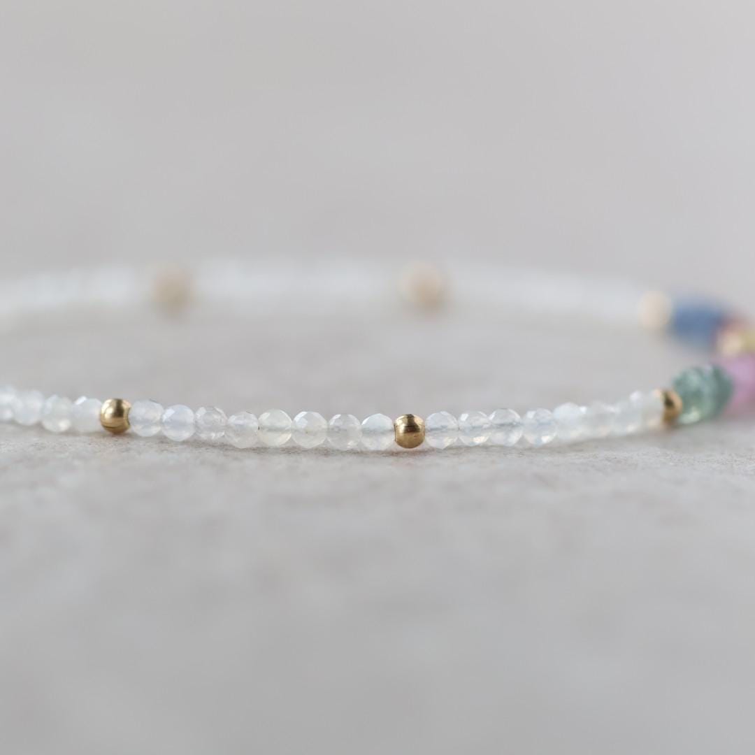 Tiny Multi Sapphire Bracelet Dainty White Moonstone Gemstone Beaded Bracelet Rainbow Jewelry Minimalist September Birthstone Birthday Gift