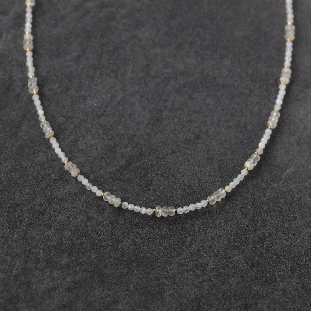 Tiny Moonstone Necklace Dainty Beaded White Choker Layering Gemstone Crystal Minimalist Jewelry Birthday Gift Women October Birthstone Wife