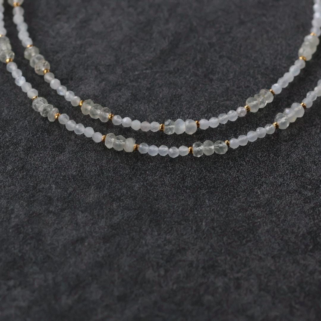 Tiny Moonstone Necklace Dainty Beaded White Choker Layering Gemstone Crystal Minimalist Jewelry Birthday Gift Women October Birthstone Wife