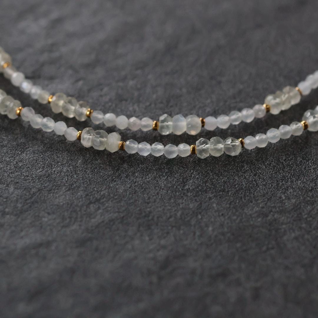 Tiny Moonstone Necklace Dainty Beaded White Choker Layering Gemstone Crystal Minimalist Jewelry Birthday Gift Women October Birthstone Wife