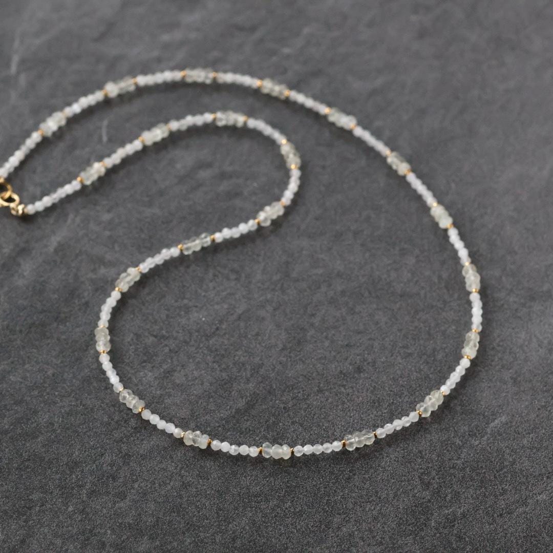 Tiny Moonstone Necklace Dainty Beaded White Choker Layering Gemstone Crystal Minimalist Jewelry Birthday Gift Women October Birthstone Wife