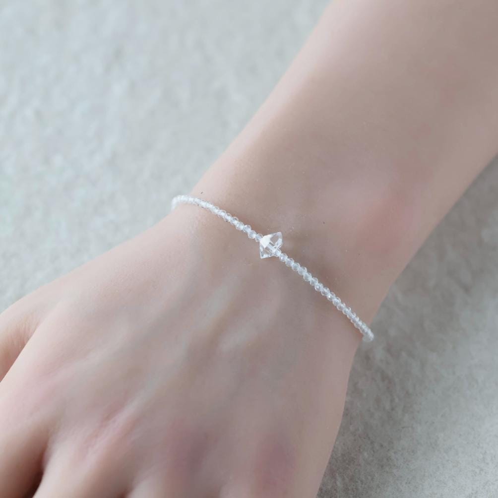 Tiny Herkimer Diamond Bracelet Topaz Dainty Beaded Gemstone Bracelet Minimalist Jewelry April Birthstone Birthday Gift Mom Wife Bridesmaid