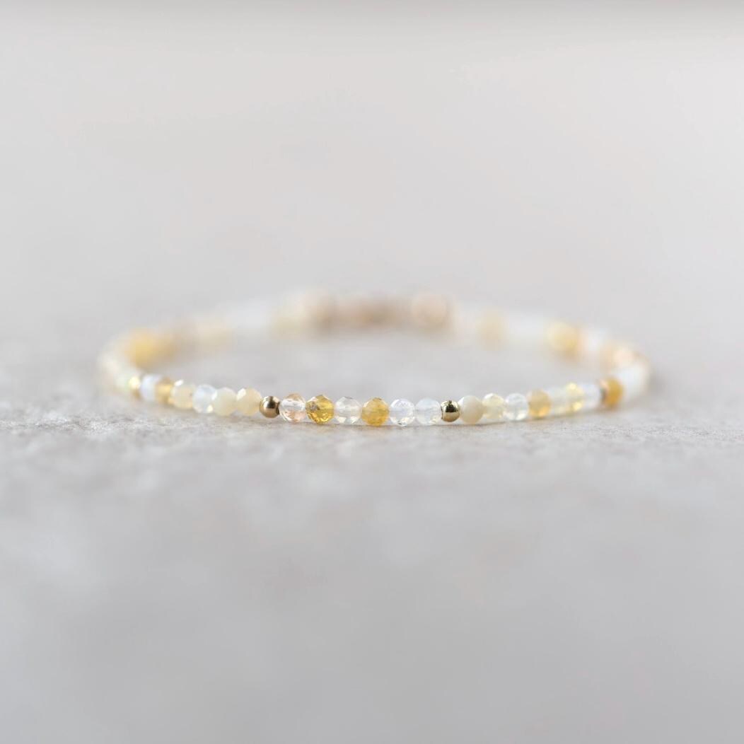 Yellow Opal Bracelet Dainty Gemstone Beaded Jewelry Minimalist October Birthstone Mom Birthday Gift 14th Anniversary Wife