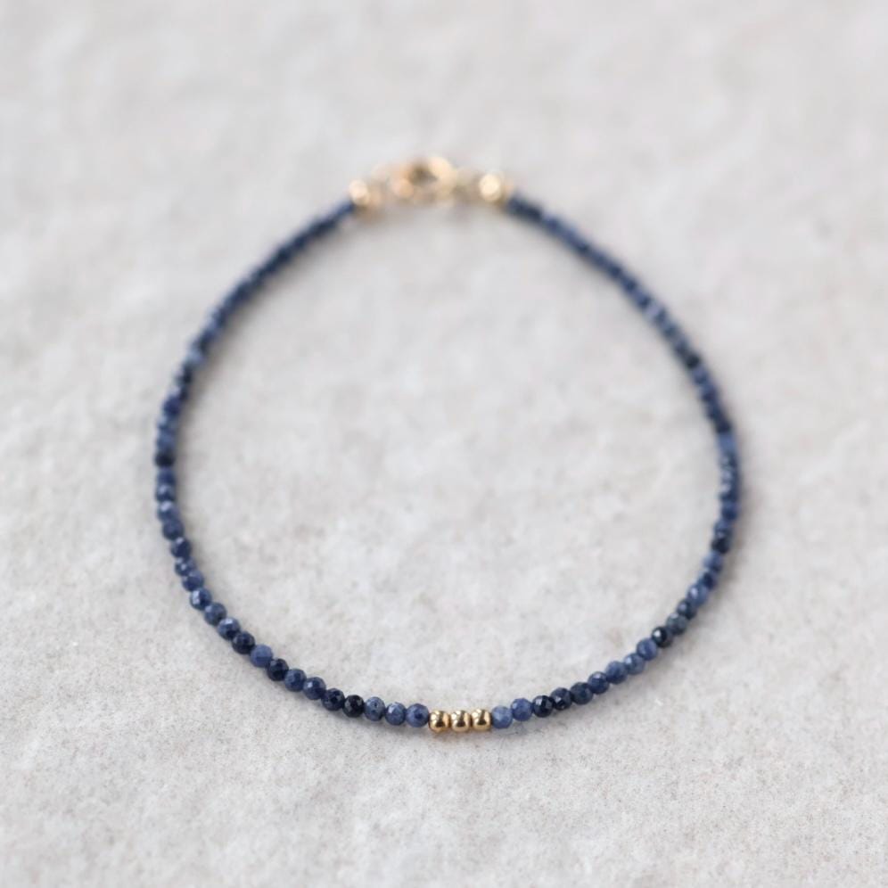 Tiny Blue Sapphire Bracelet Dainty Gemstone Beaded Bracelet Crystal Minimalist Jewelry September Birthstone Gift for Women Wife Daughter
