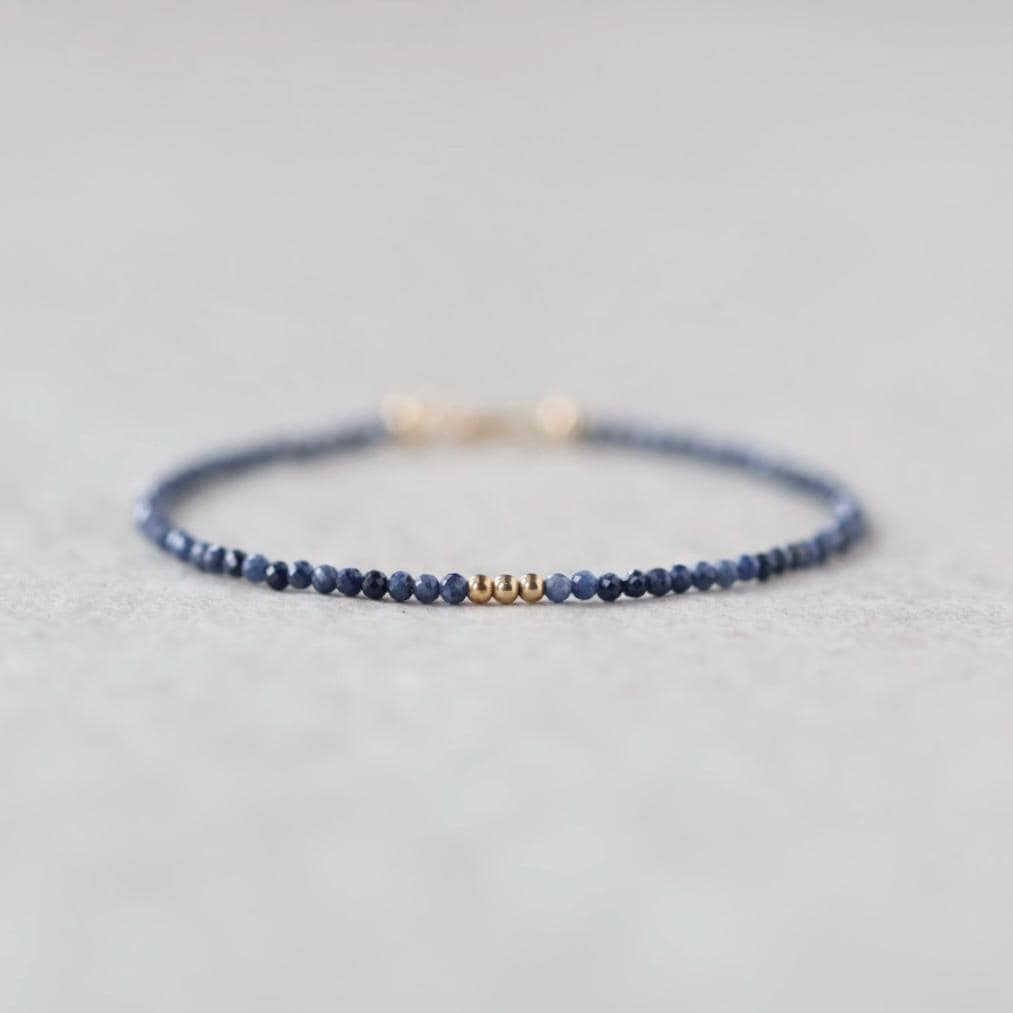 Tiny Blue Sapphire Bracelet Dainty Gemstone Beaded Bracelet Crystal Minimalist Jewelry September Birthstone Gift for Women Wife Daughter