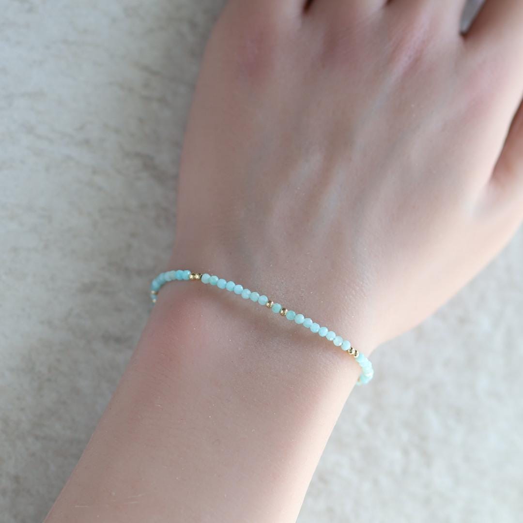 Amazonite Bracelet Dainty Gemstone Beaded Jewelry Blue Crystal Bracelet Trendy Minimalist Bracelet Stacking Birthday Gift Mom Grandma Gift