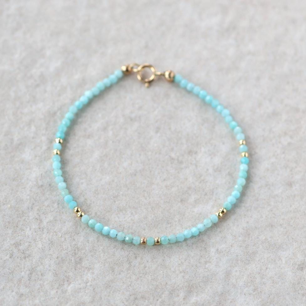 Amazonite Bracelet Dainty Gemstone Beaded Jewelry Blue Crystal Bracelet Trendy Minimalist Bracelet Stacking Birthday Gift Mom Grandma Gift