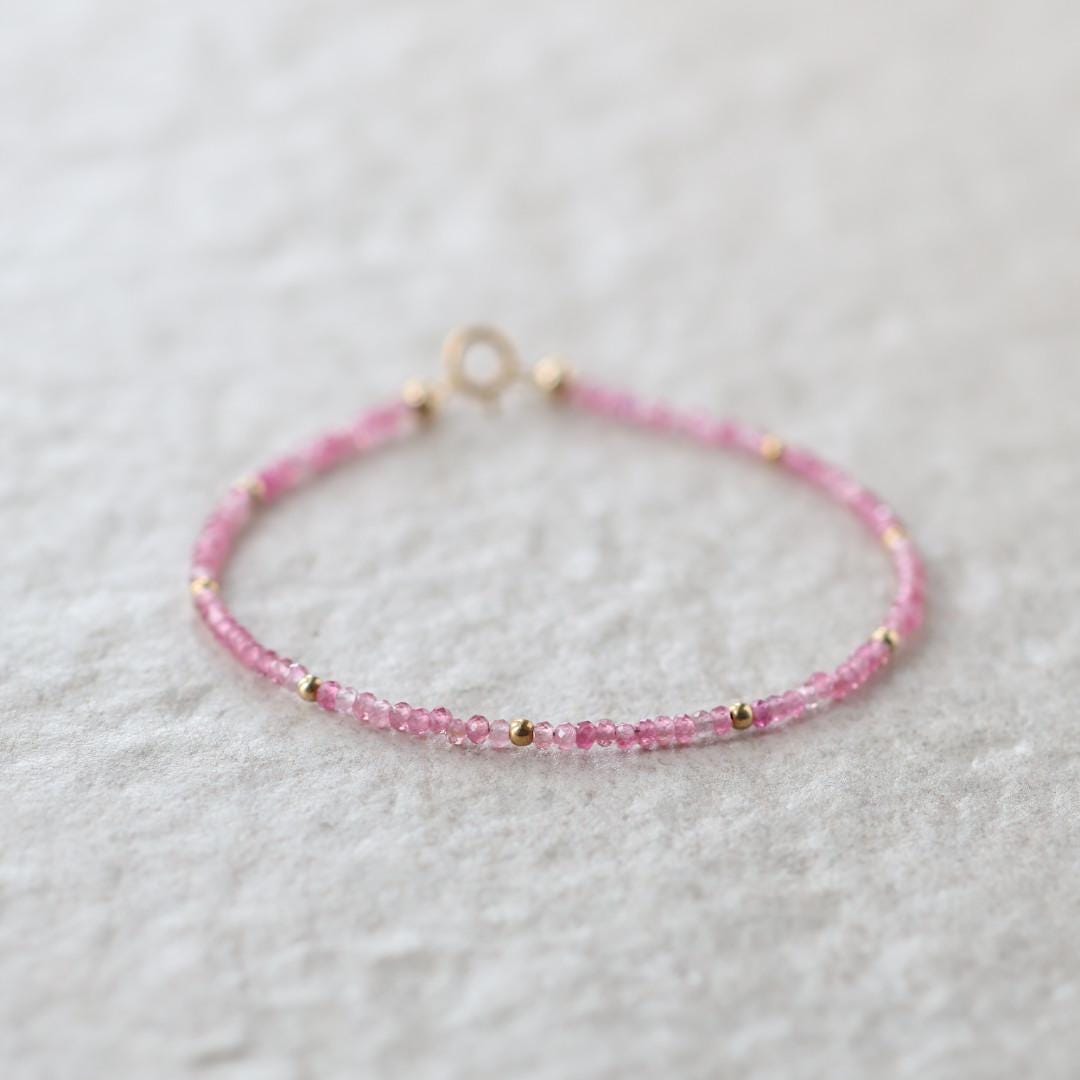 Tiny Pink Tourmaline Bracelet Dainty Gemstone Beaded Bracelet October Birthstone Pink Crystal Jewelry Minimalist Birthday Gift for Mom Wife