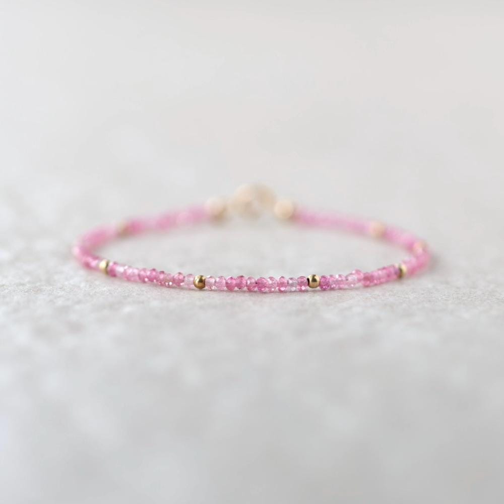 Tiny Pink Tourmaline Bracelet Dainty Gemstone Beaded Bracelet October Birthstone Pink Crystal Jewelry Minimalist Birthday Gift for Mom Wife