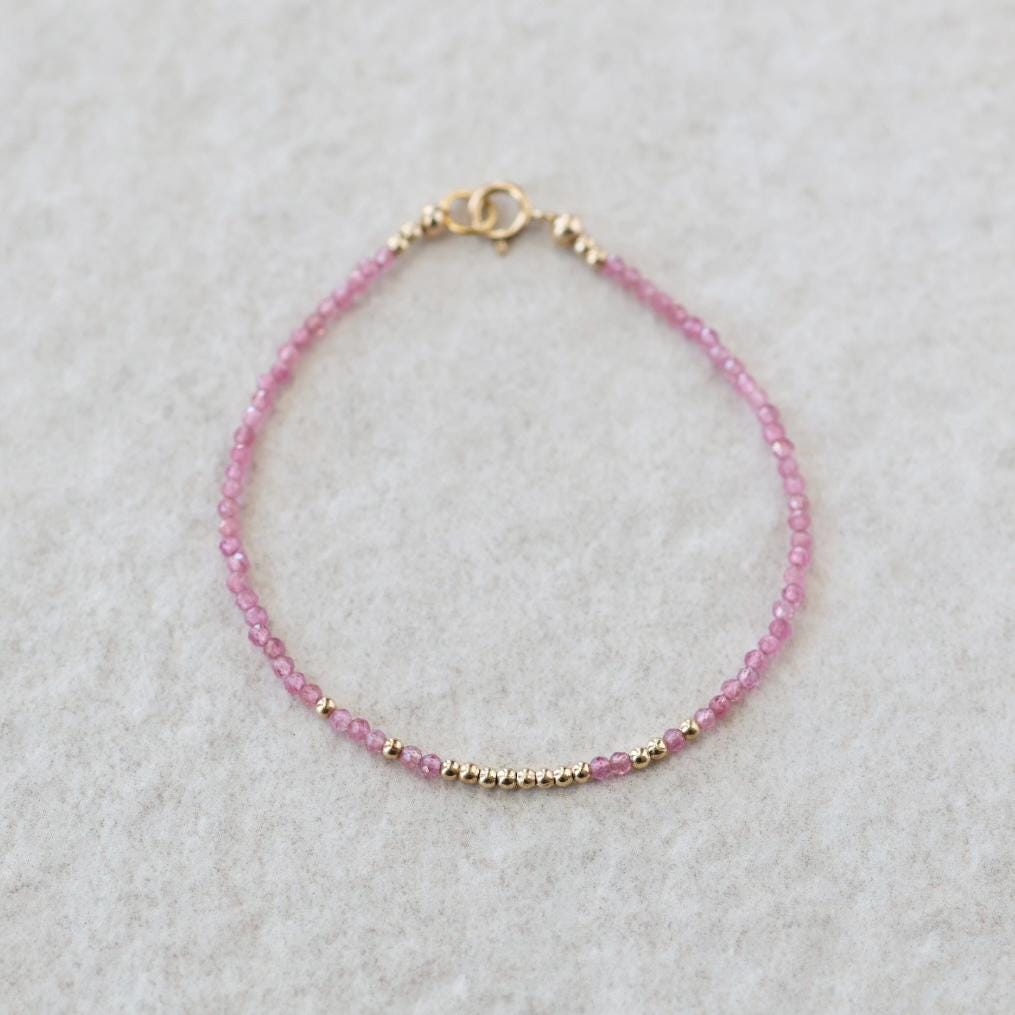 Tiny Pink Tourmaline Bracelet Dainty Gemstone Beaded Bracelet October Birthstone Pink Crystal Jewelry Minimalist Birthday Gift for Mom Wife