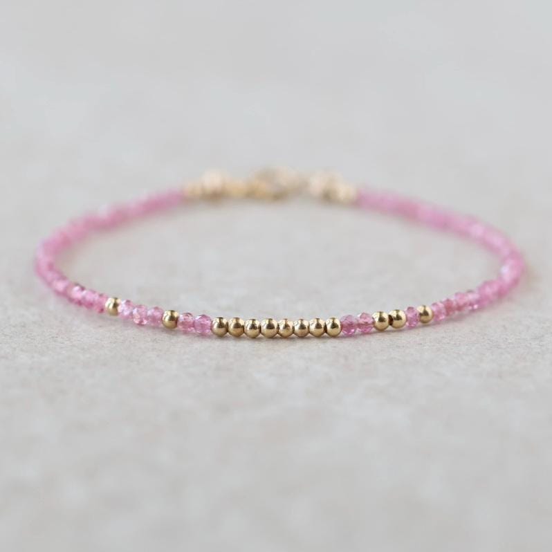 Tiny Pink Tourmaline Bracelet Dainty Gemstone Beaded Bracelet October Birthstone Pink Crystal Jewelry Minimalist Birthday Gift for Mom Wife