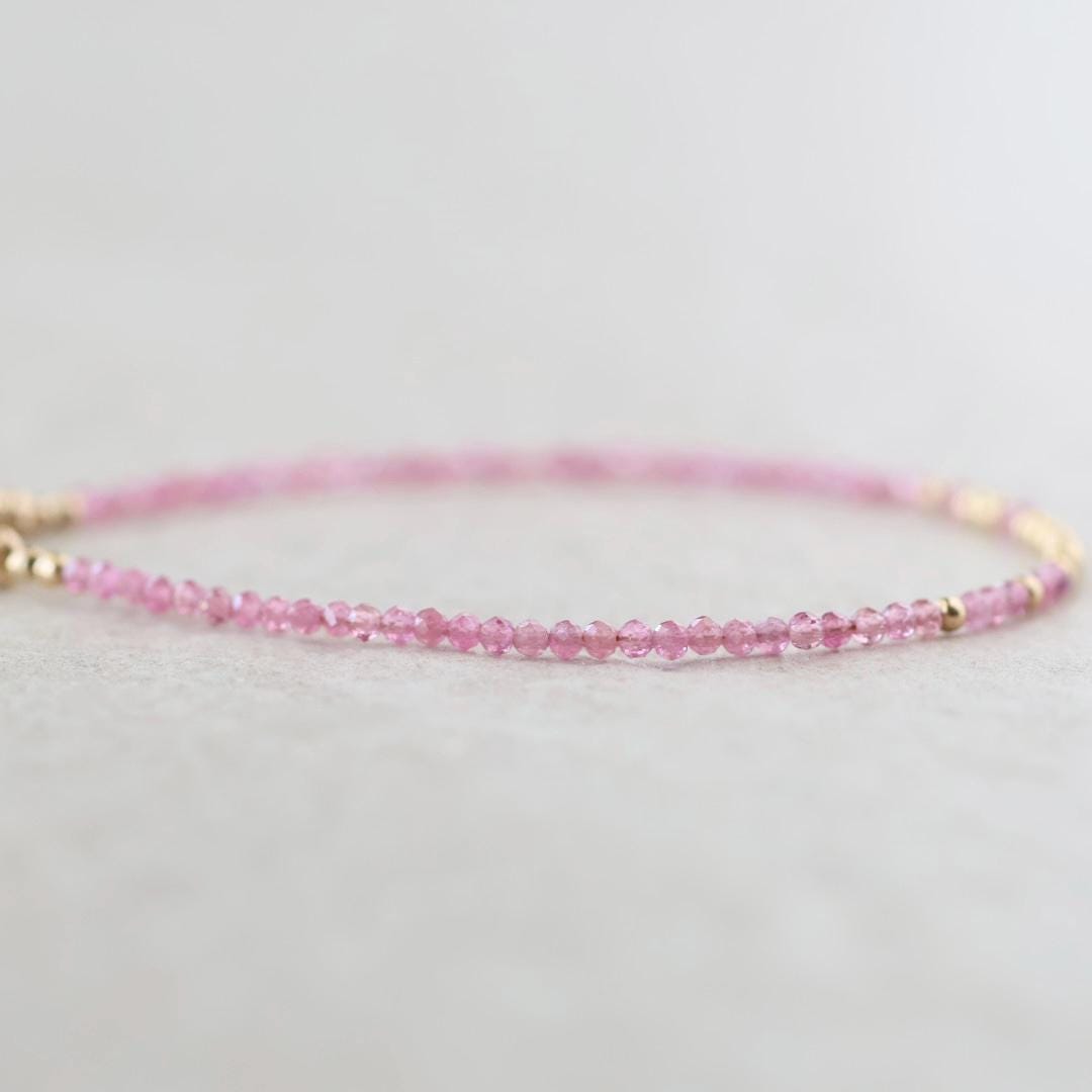 Tiny Pink Tourmaline Bracelet Dainty Gemstone Beaded Bracelet October Birthstone Pink Crystal Jewelry Minimalist Birthday Gift for Mom Wife