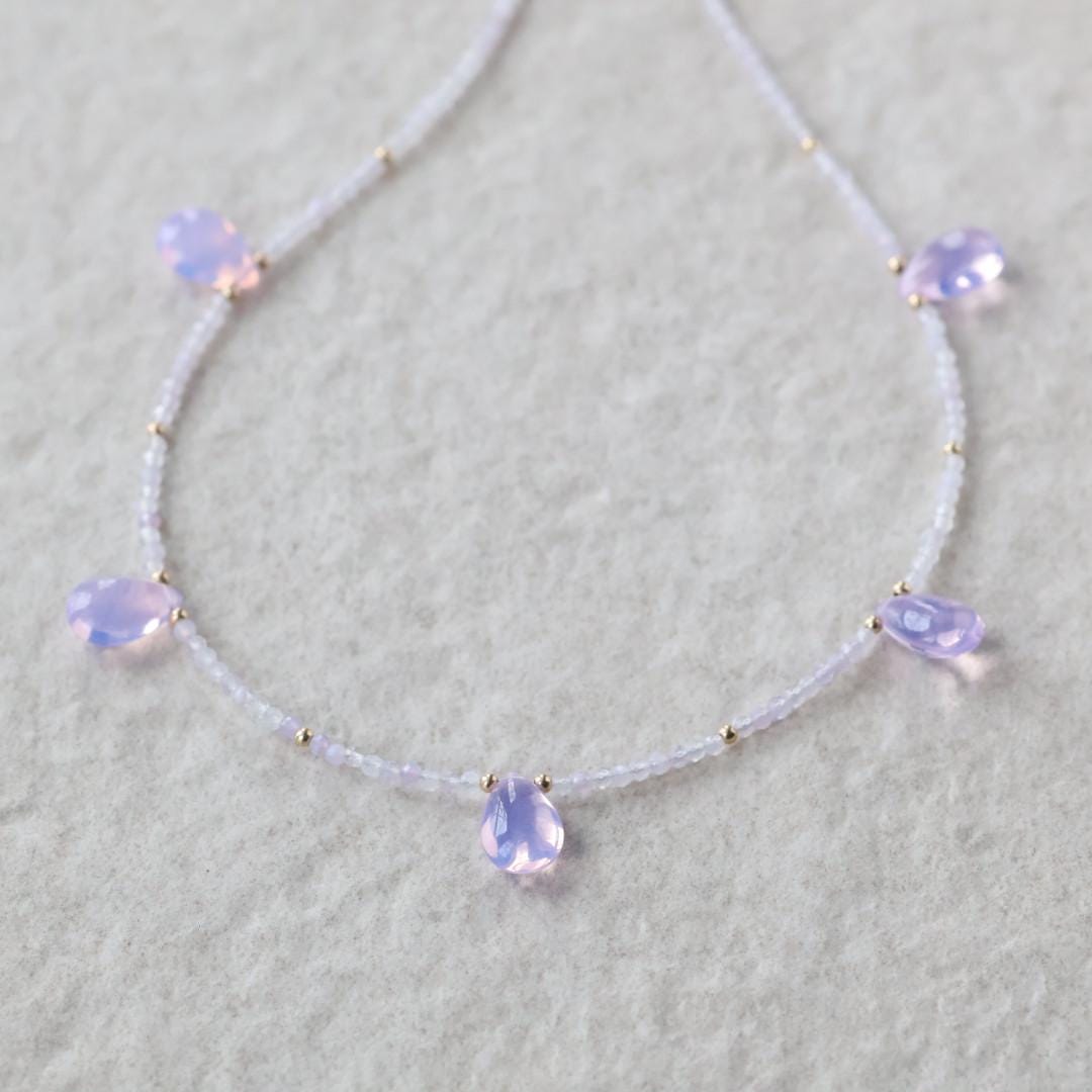 Lavender Quartz Necklace Dainty Opal Beaded Choker Layering Gemstone Crystal Minimalist Jewelry Birthday Gift Women October Birthstone Wife