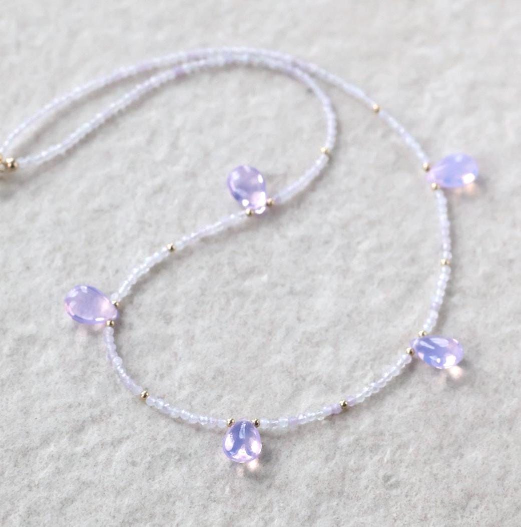Lavender Quartz Necklace Dainty Opal Beaded Choker Layering Gemstone Crystal Minimalist Jewelry Birthday Gift Women October Birthstone Wife